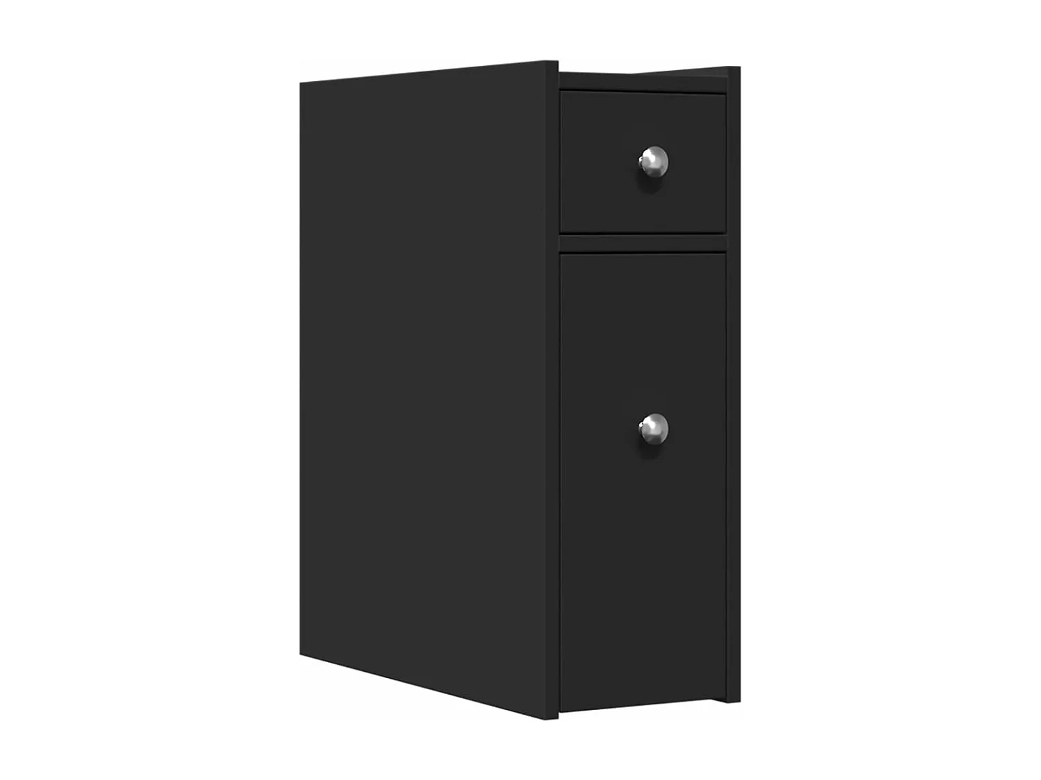 Schmaler Badezimmerschrank mit schwarzen Rollen