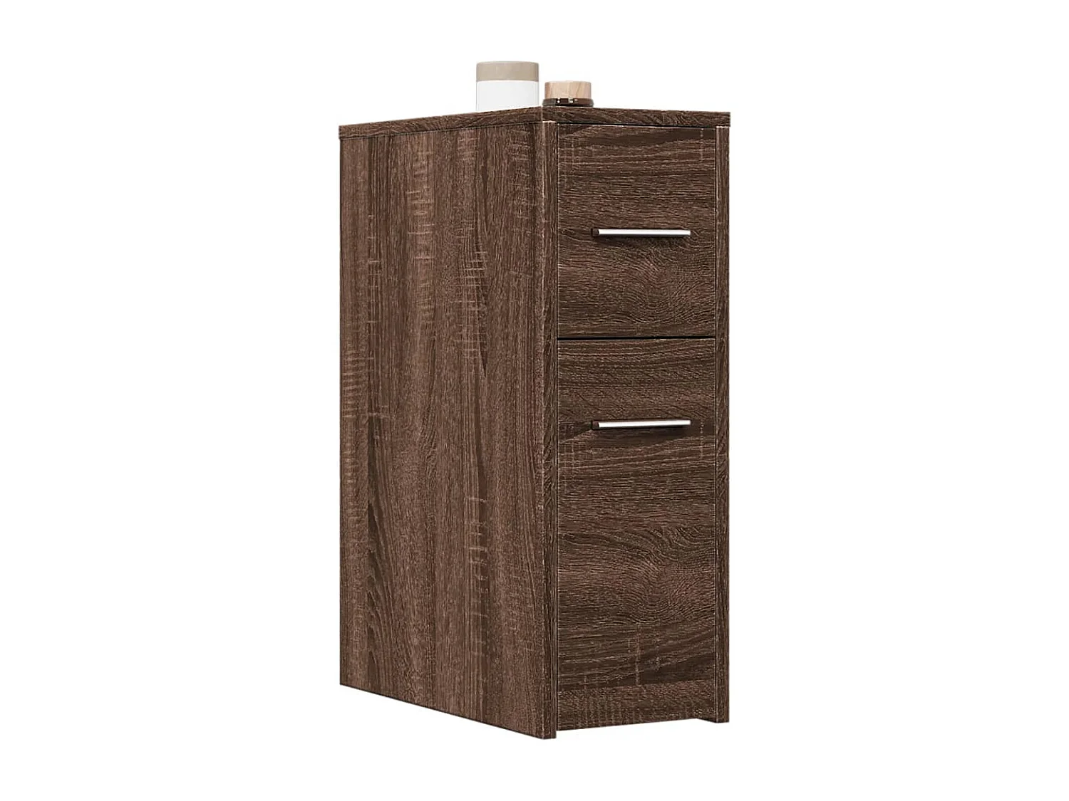 Mueble de baño estrecho con ruedas de roble marrón