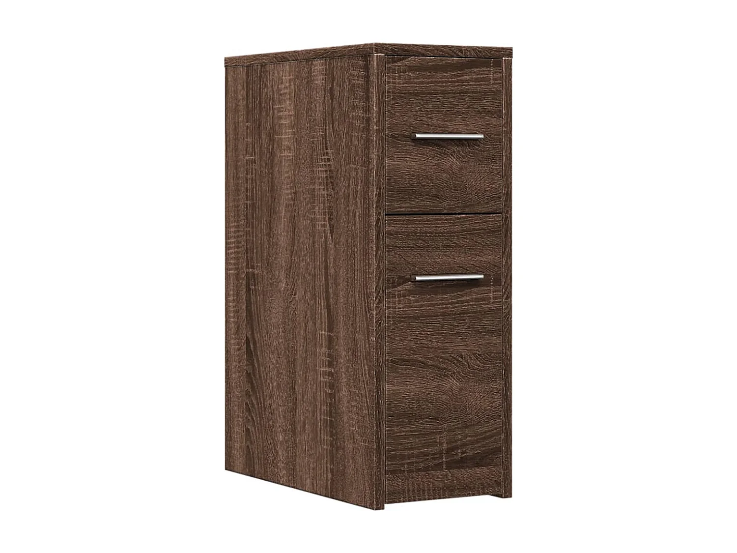 Schmaler Badezimmerschrank mit Rollen aus brauner Eiche