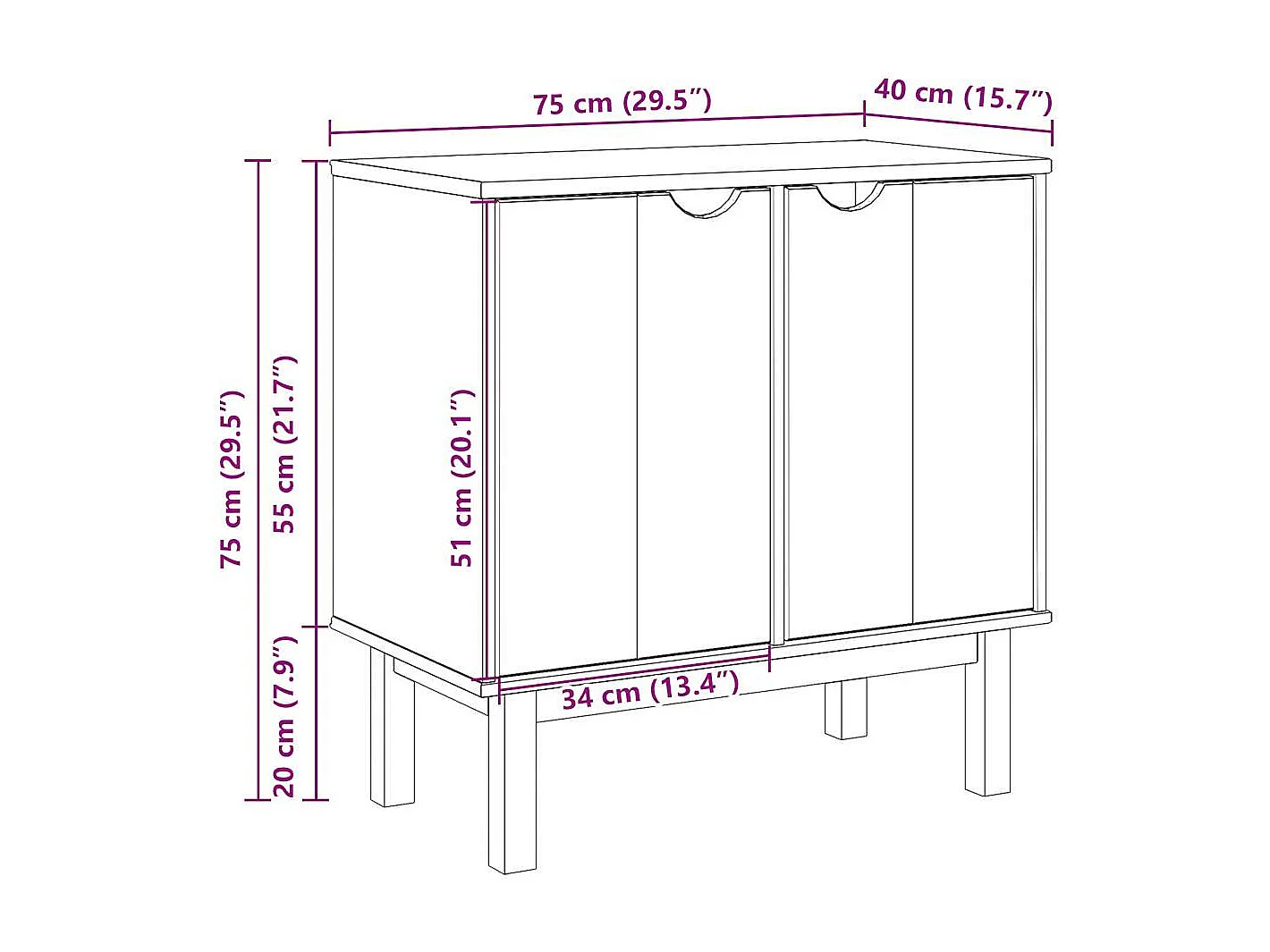Armoire de couloir OTTA 75x40x75 cm bois de pin massif
