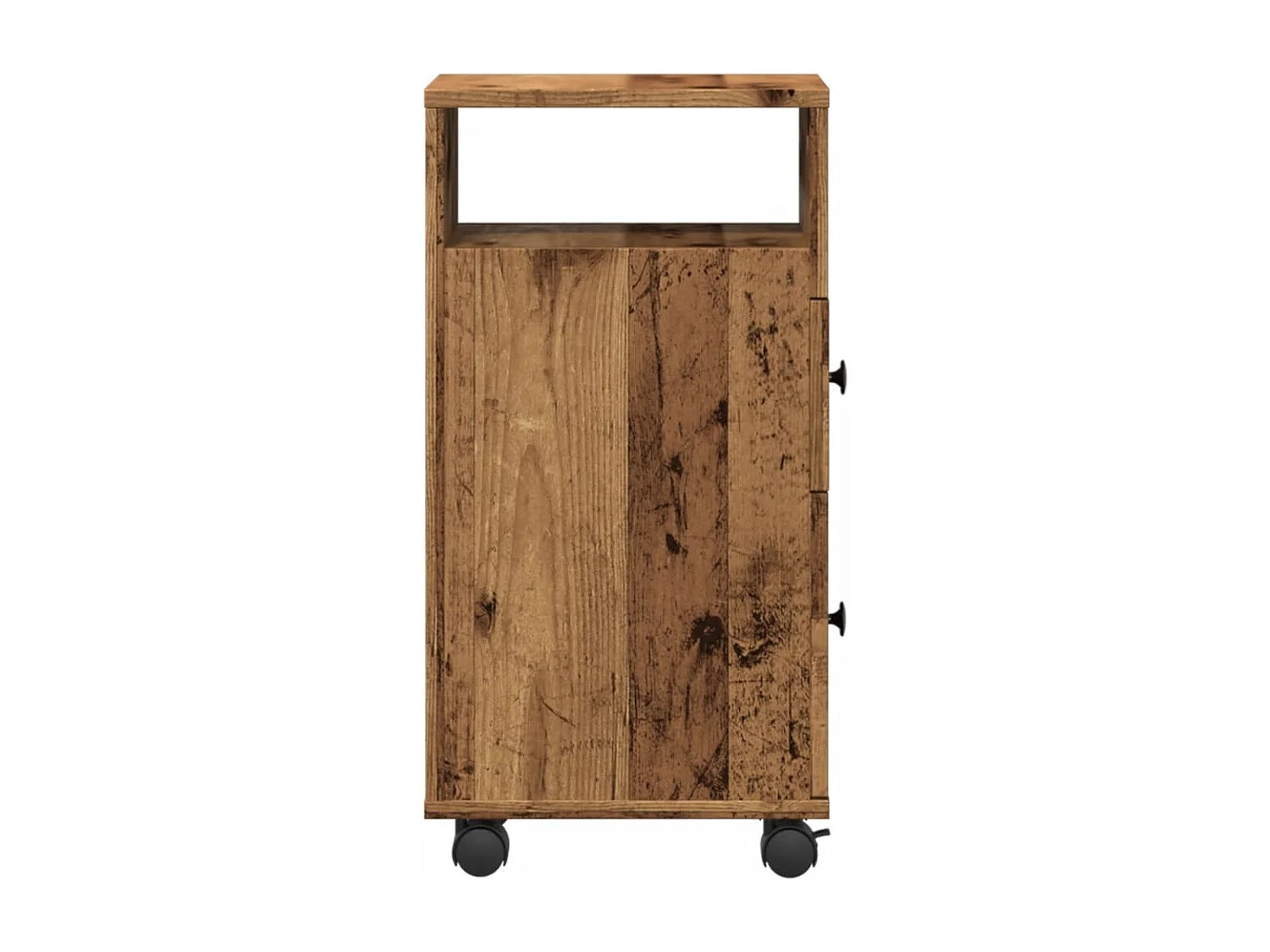 Meuble étroit de salle de bain à roulettes vieux bois