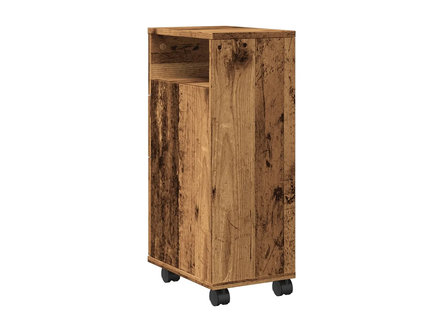 Meuble étroit de salle de bain à roulettes vieux bois