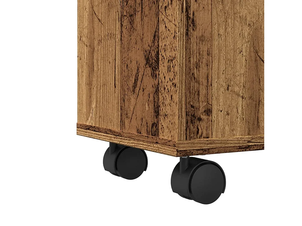 Meuble étroit de salle de bain à roulettes vieux bois