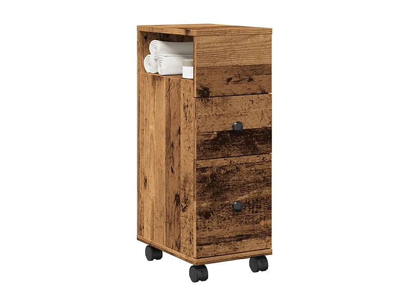 Meuble étroit de salle de bain à roulettes vieux bois