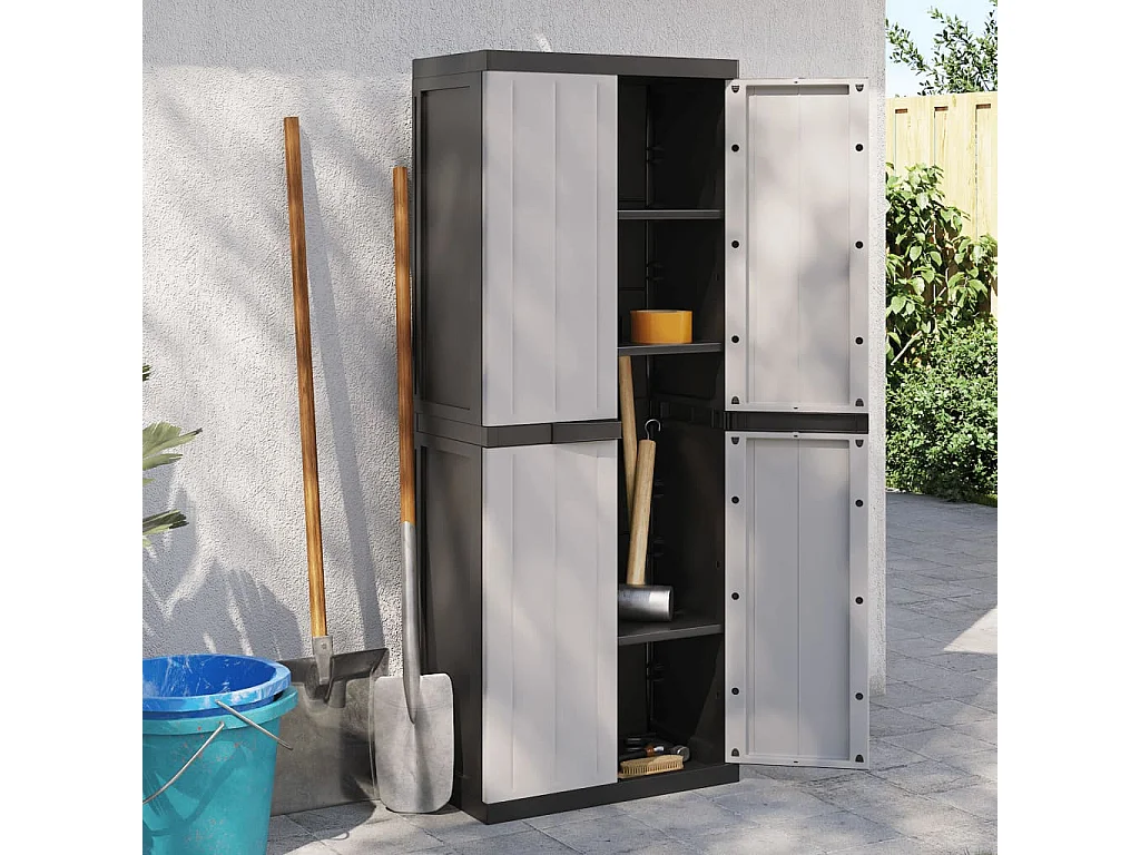Armoire de rangement d'extérieur gris et noir 65x37x165 cm PP