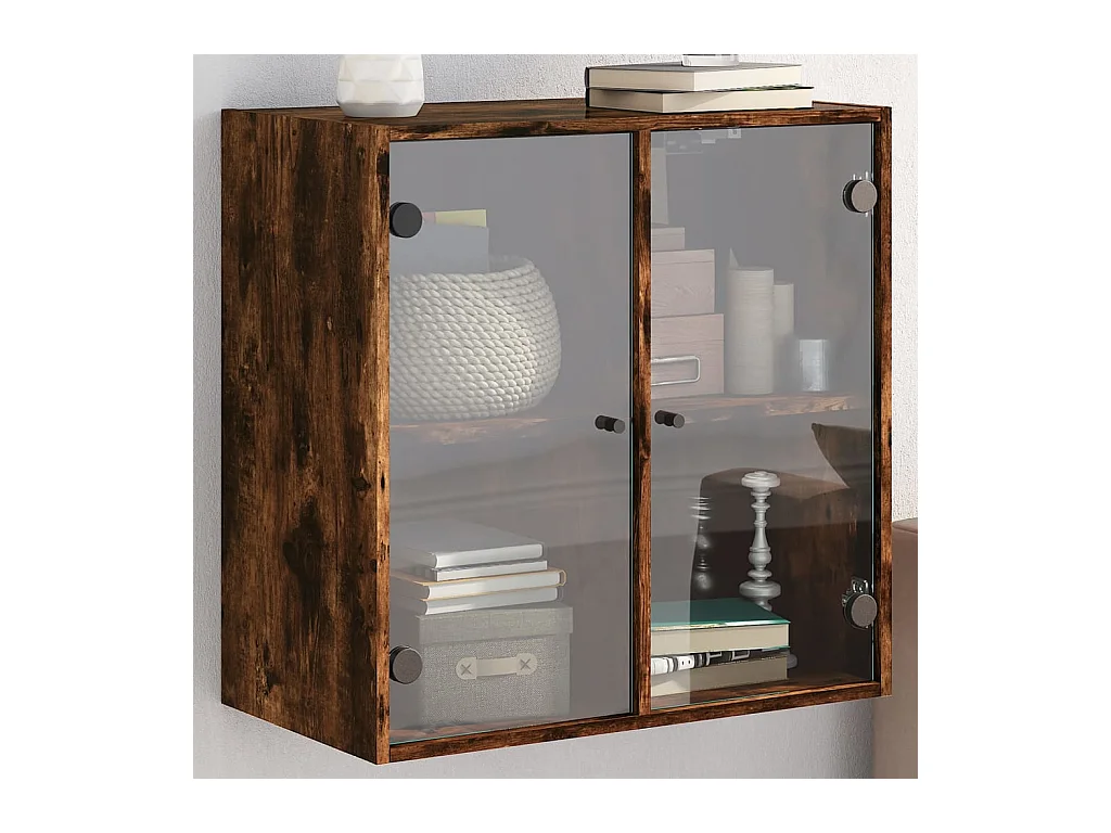 Mueble de pared con puertas de cristal de roble ahumado 68x37x68,5 cm