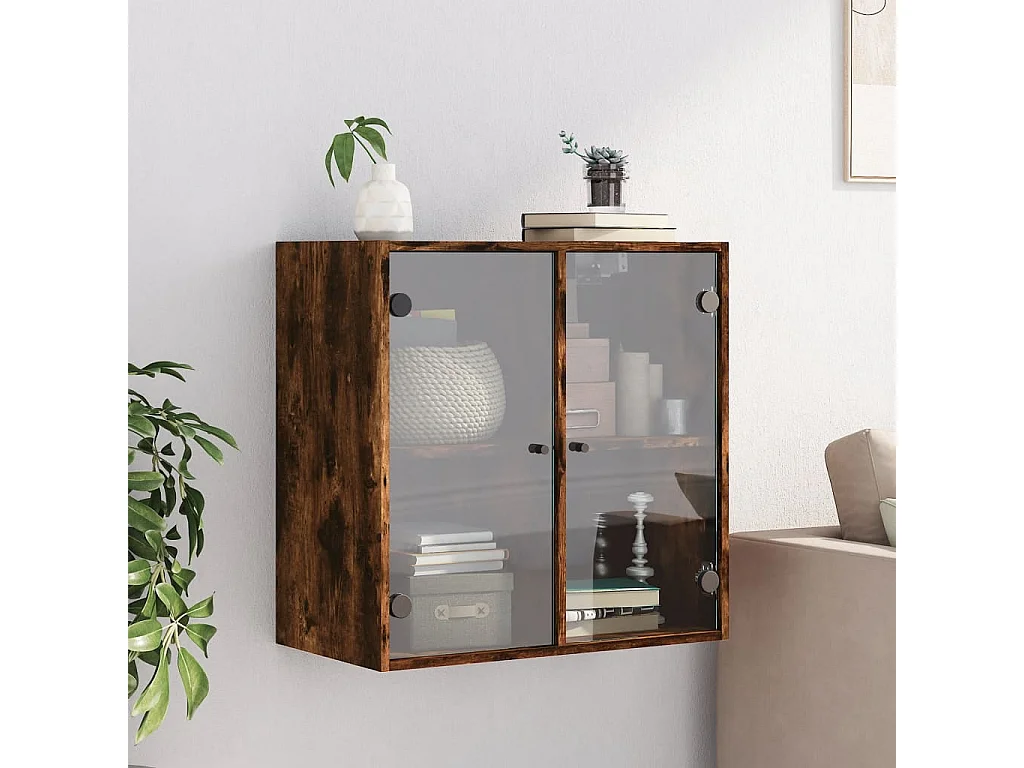 Mueble de pared con puertas de cristal de roble ahumado 68x37x68,5 cm