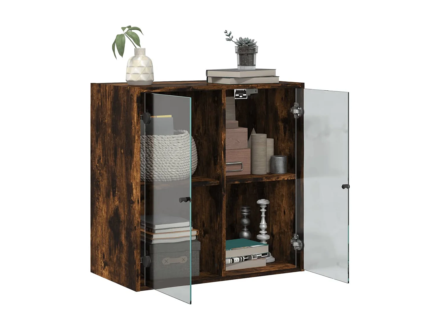 Mueble de pared con puertas de cristal de roble ahumado 68x37x68,5 cm