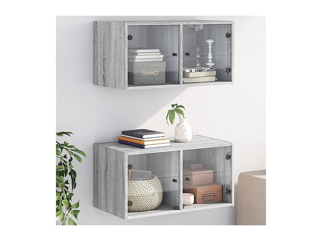 Armoires murales portes vitrées 2 pcs sonoma gris 68,5x37x35 cm
