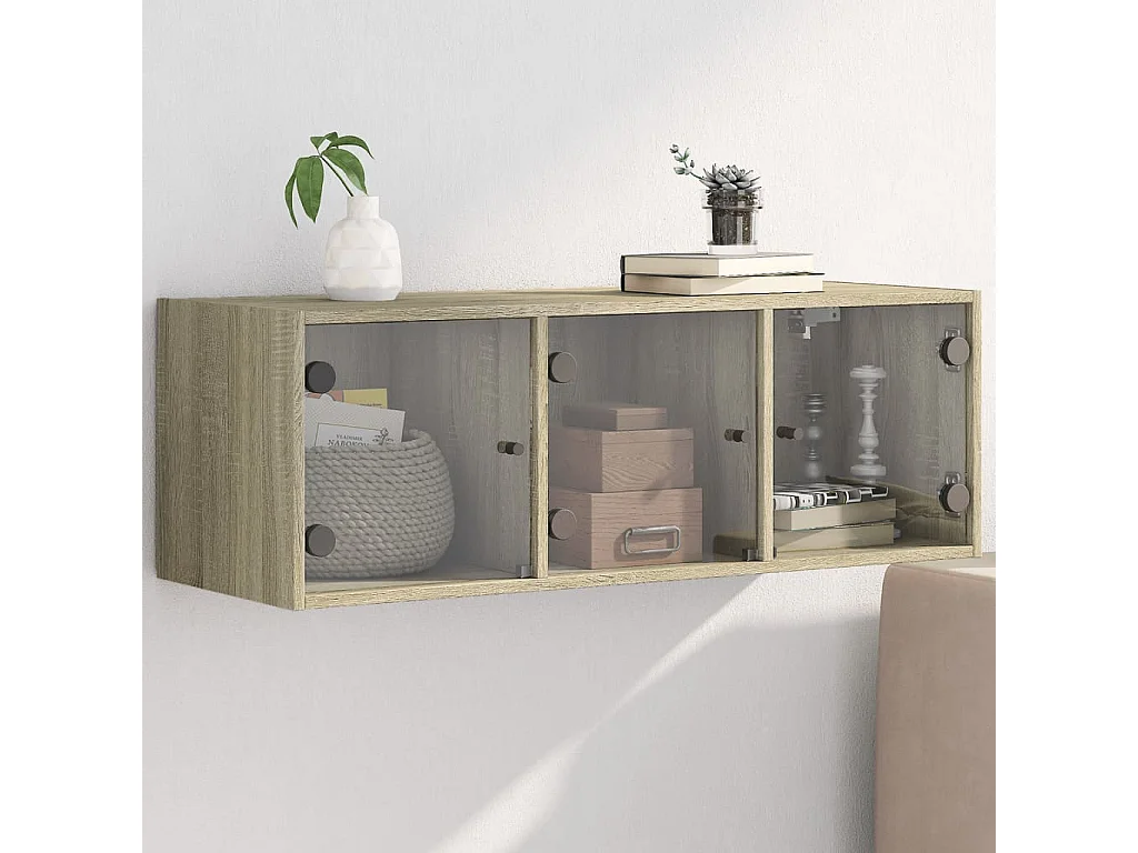 Mueble de pared con puertas de cristal roble sonoma 102x37x35 cm