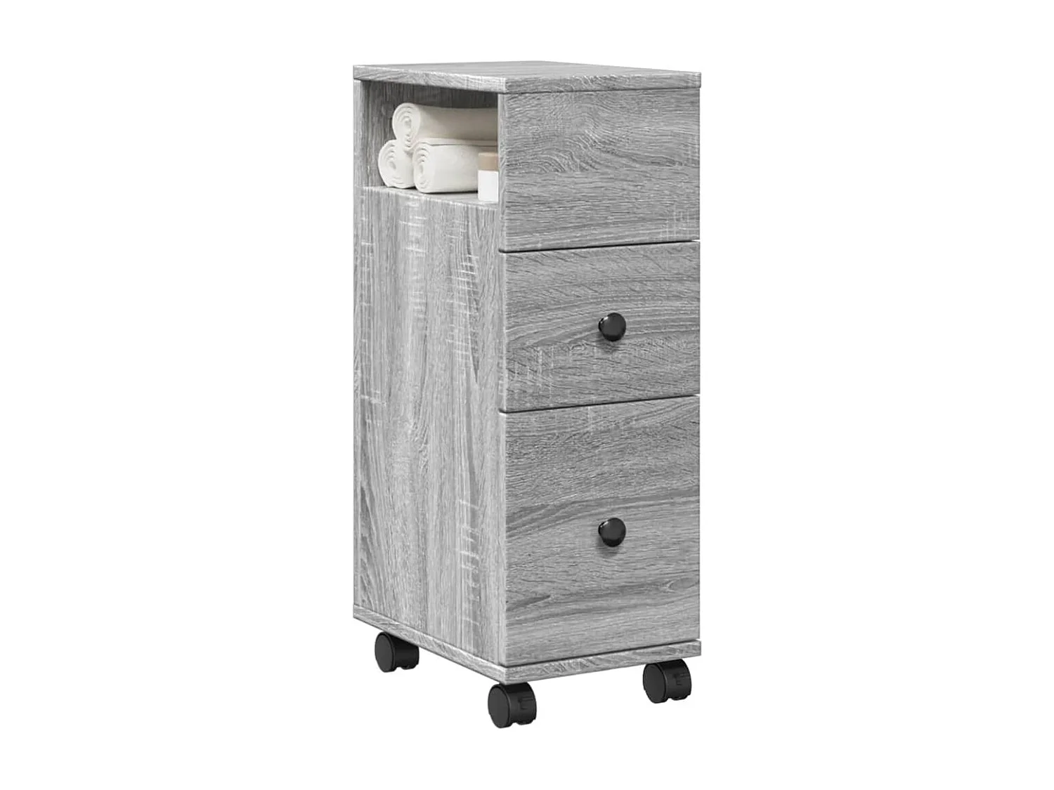 Schmaler Badezimmerschrank auf Rollen Sonomagrau