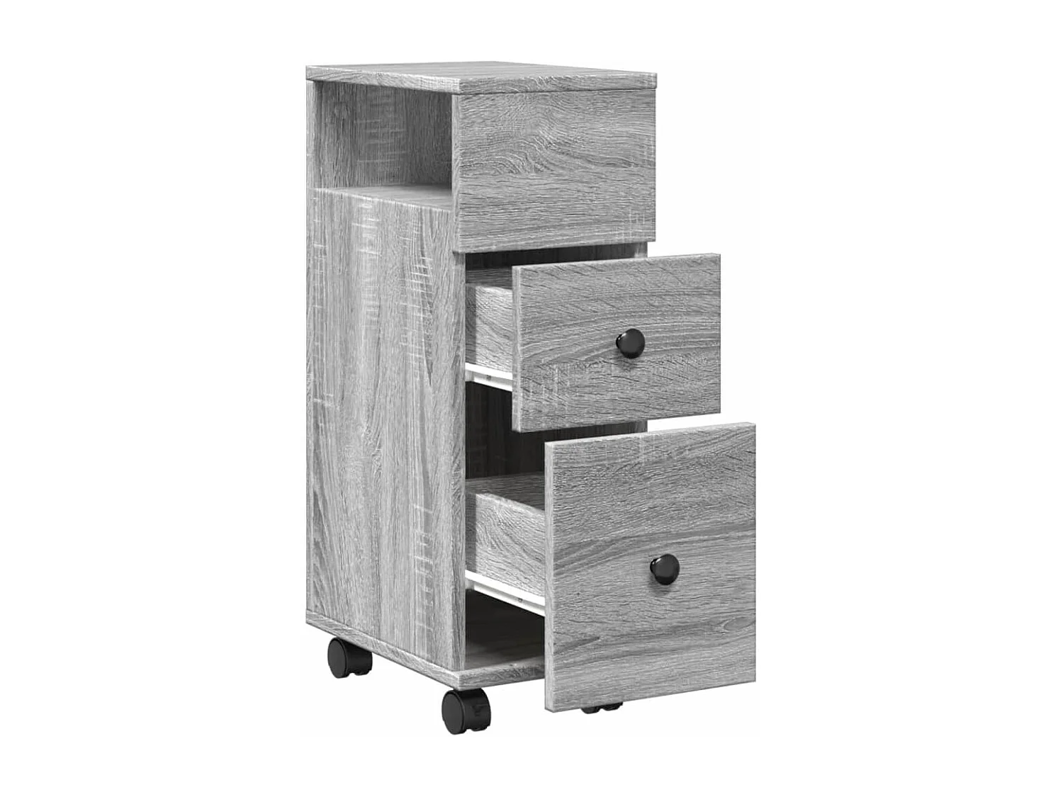 Schmaler Badezimmerschrank auf Rollen Sonomagrau