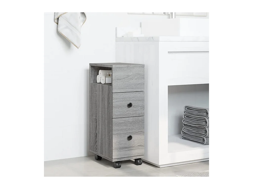Mobile da bagno stretto con rotelle Sonoma grigio