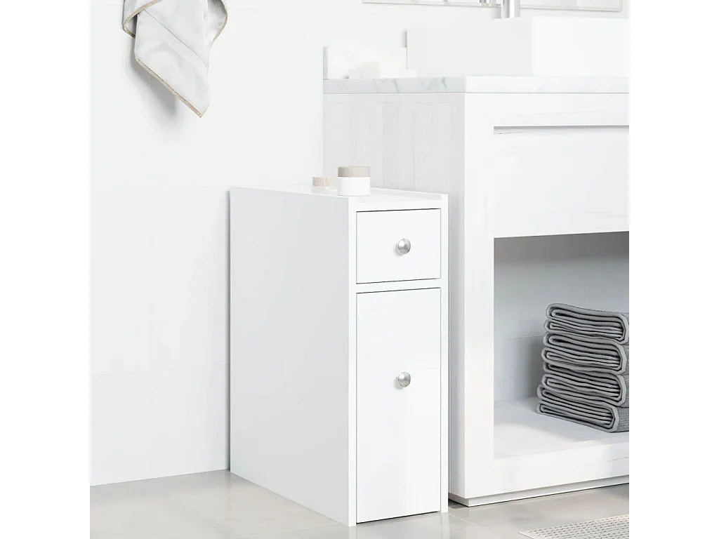 Armoire de salle de bain étroite avec roulettes blanc