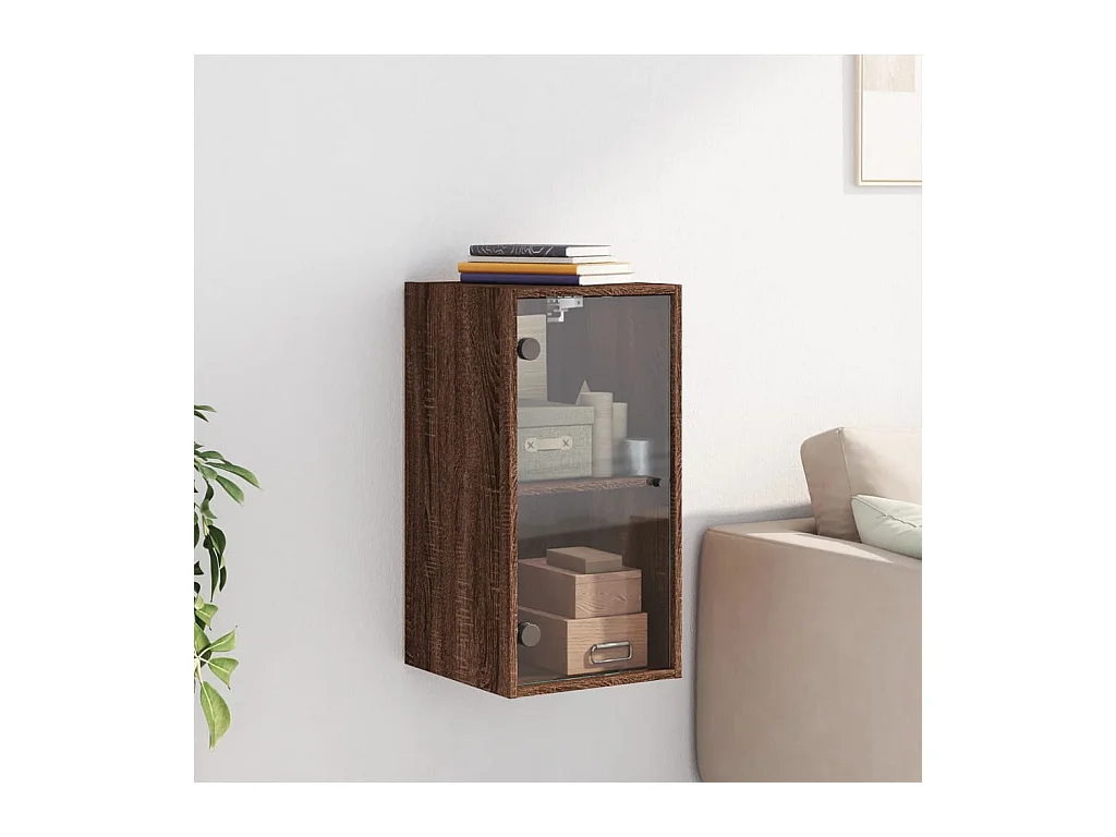 Wandschrank mit Glastüren, braune Eiche, 35 x 37 x 68,5 cm