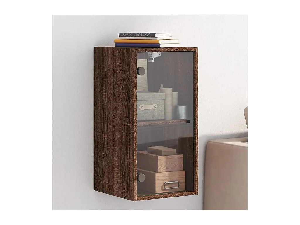 Wandschrank mit Glastüren, braune Eiche, 35 x 37 x 68,5 cm