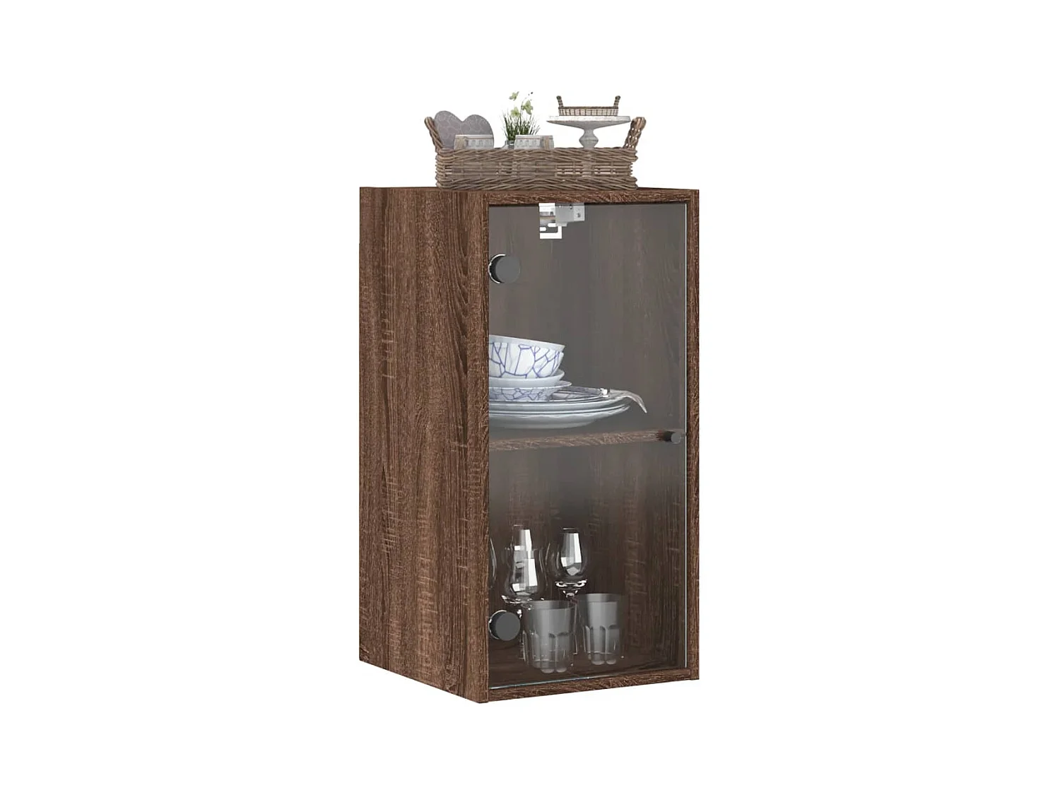 Wandschrank mit Glastüren, braune Eiche, 35 x 37 x 68,5 cm