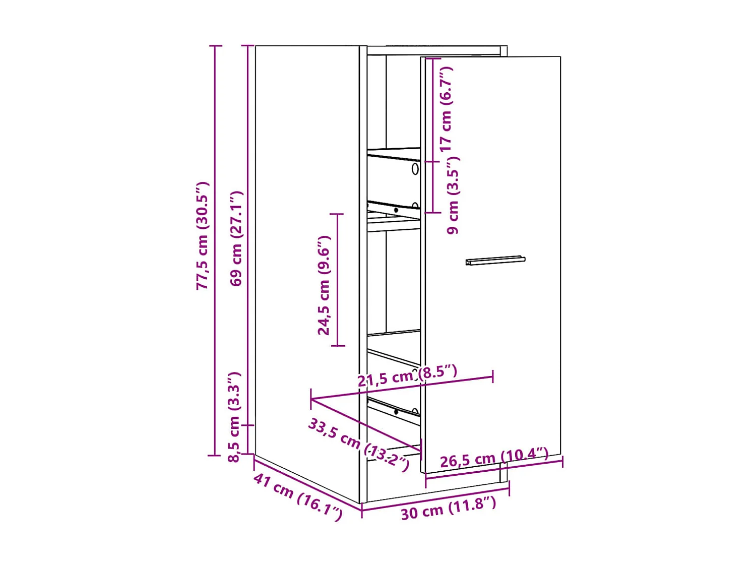 Armoire d'apothicaire noir 30x41x77,5 cm bois d'ingénierie
