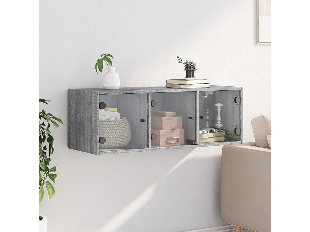 Wandschrank mit Glastüren Sonomagrau 102x37x35 cm