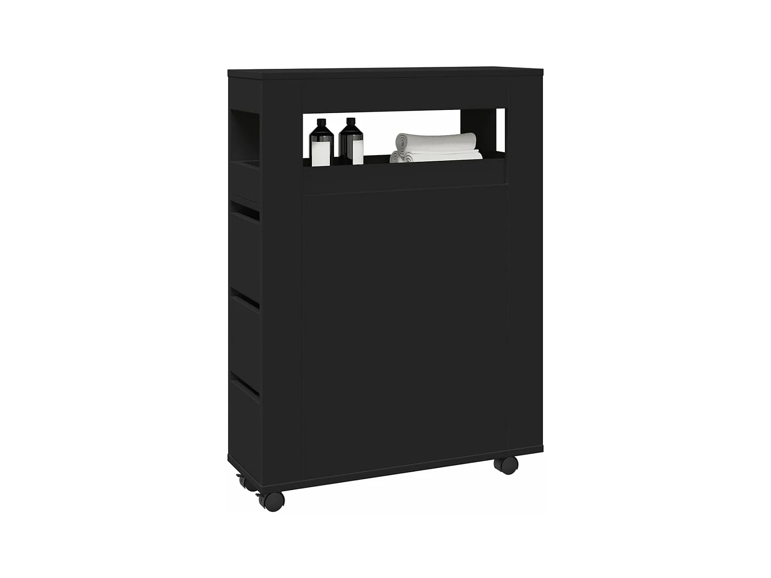 Meuble étroit de salle de bain à roulettes noir