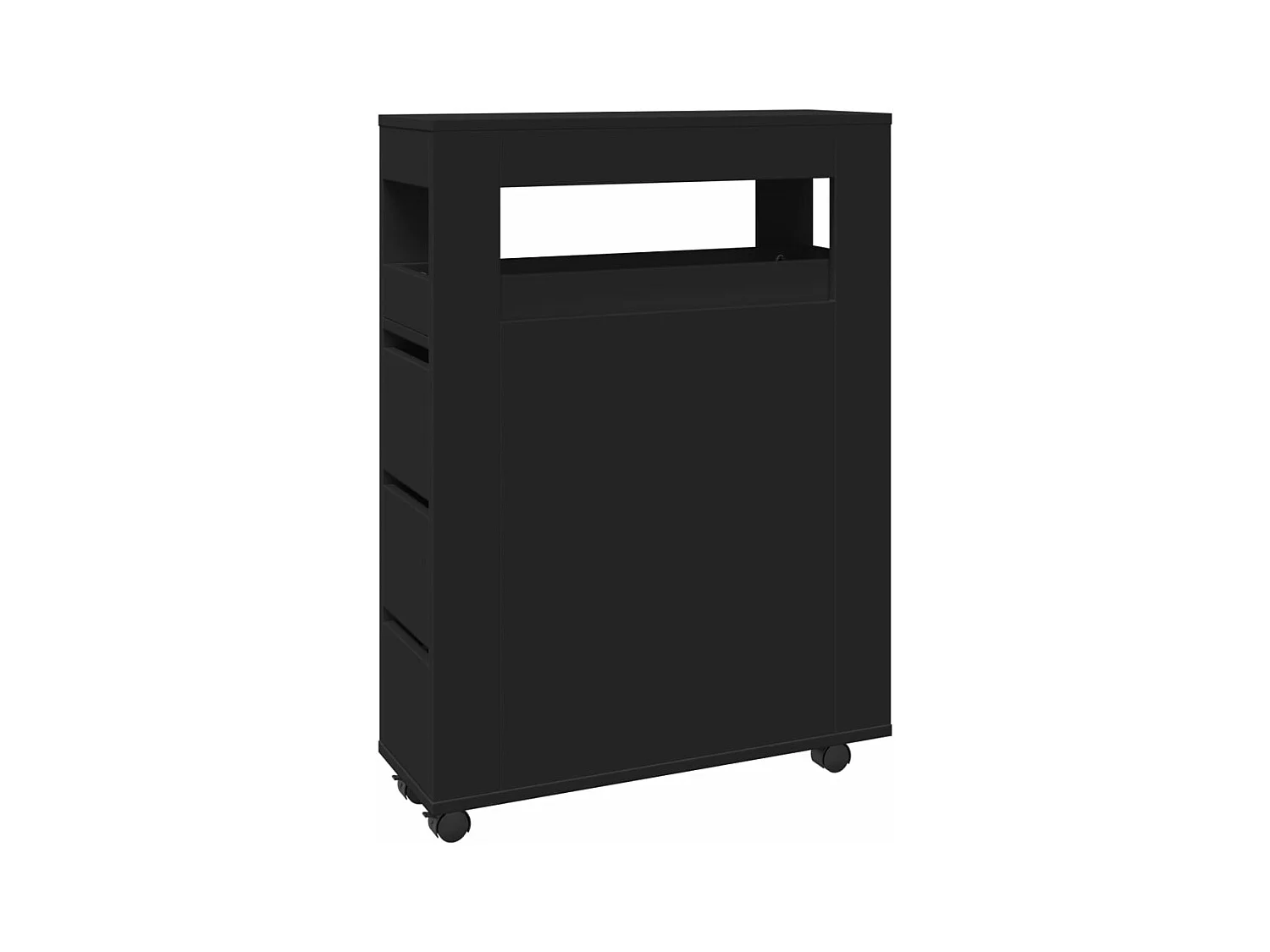 Meuble étroit de salle de bain à roulettes noir