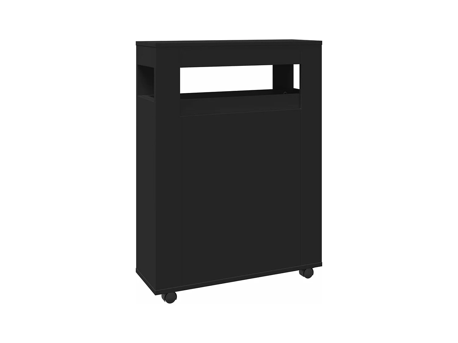 Meuble étroit de salle de bain à roulettes noir