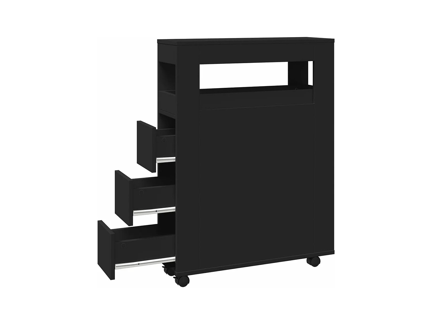 Meuble étroit de salle de bain à roulettes noir