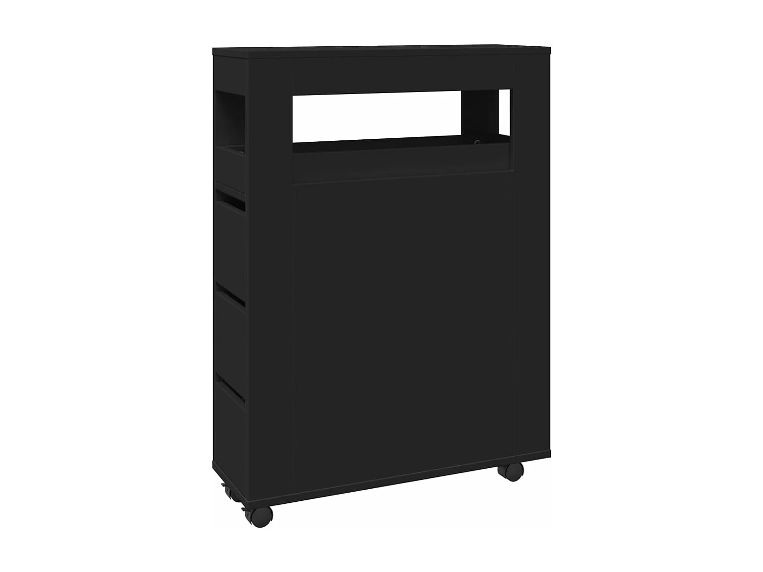 Meuble étroit de salle de bain à roulettes noir