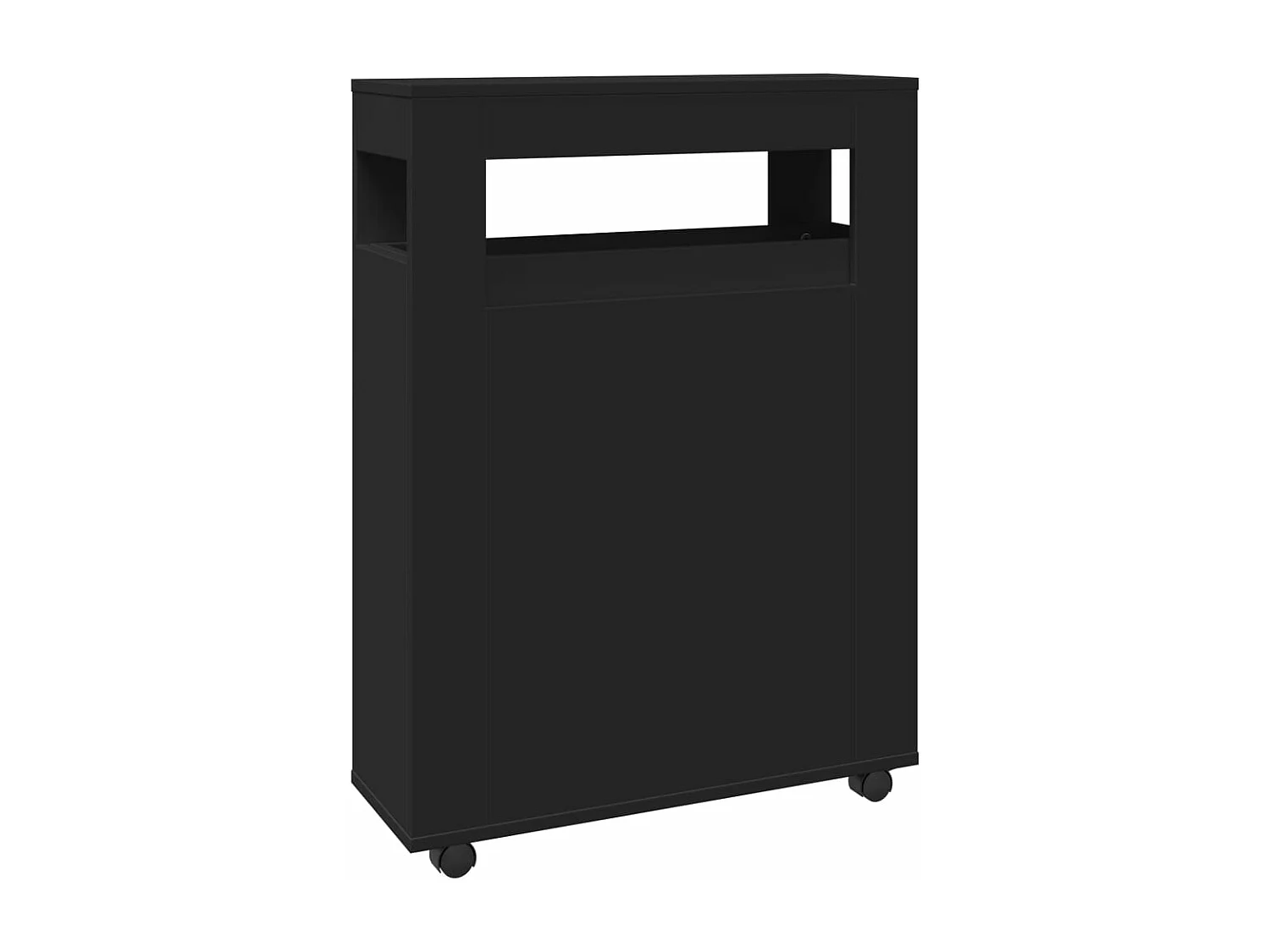 Meuble étroit de salle de bain à roulettes noir