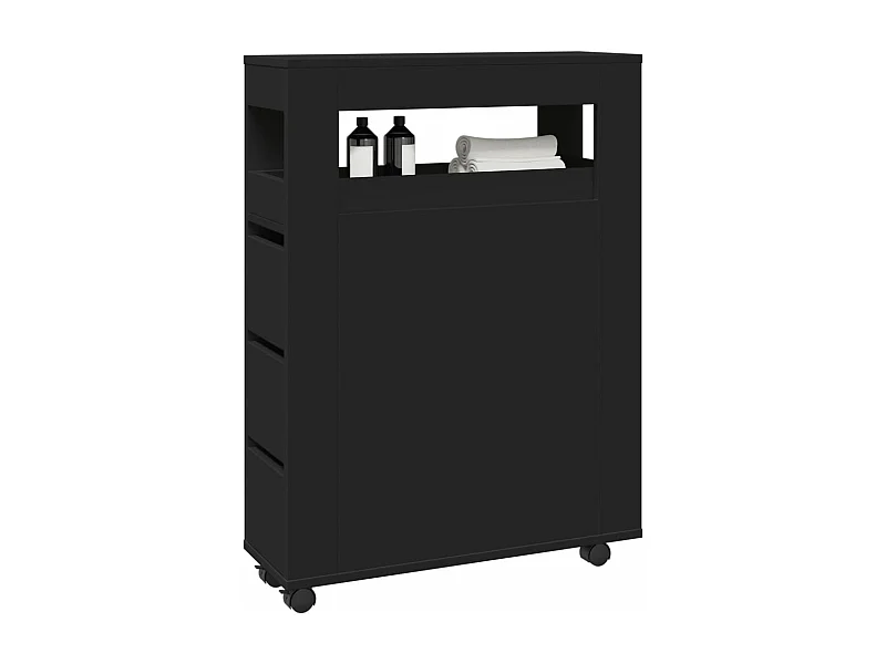 Meuble étroit de salle de bain à roulettes noir