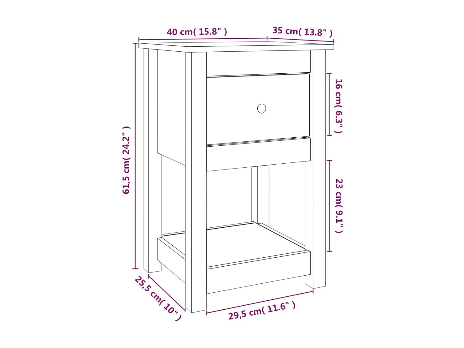 Comodino 40x35x61,5 cm Legno di pino massiccio