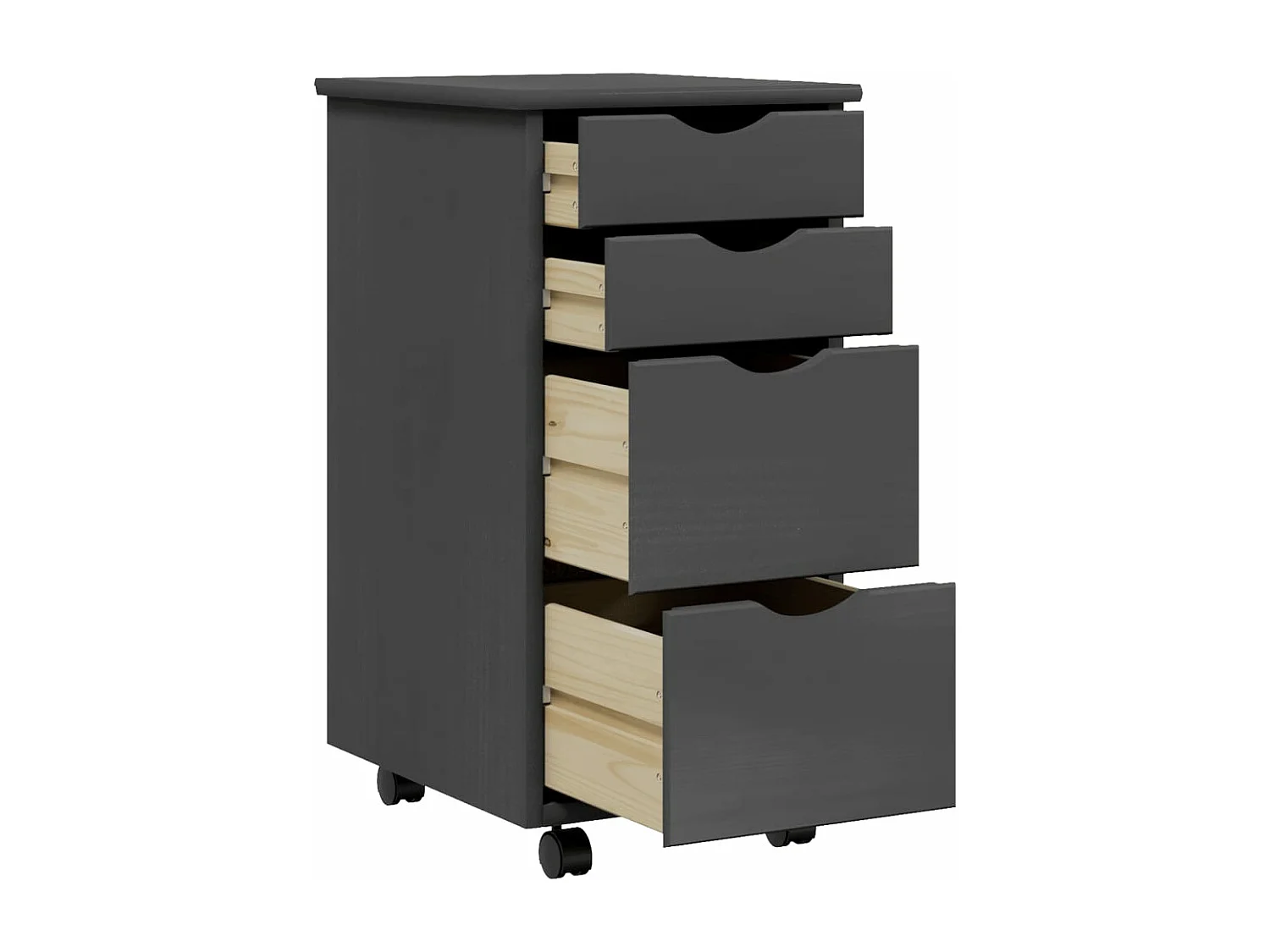 Armoire roulante avec tiroirs MOSS gris bois de pin solide