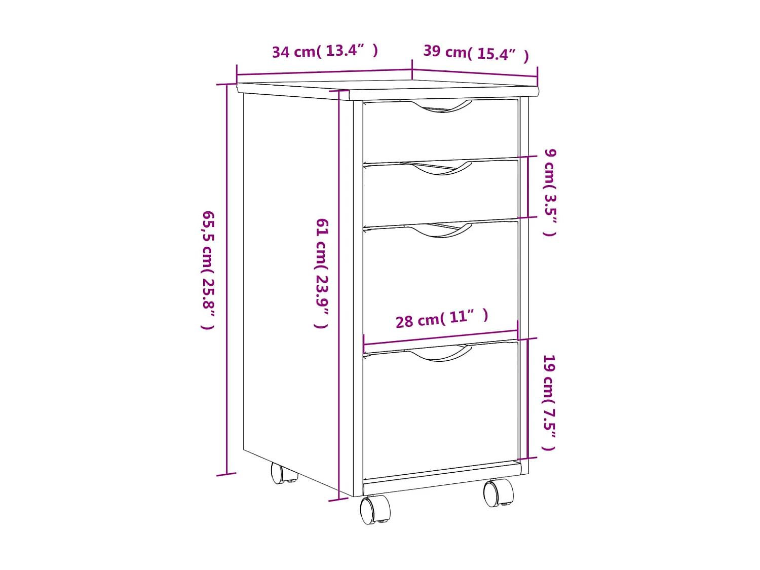 Armoire roulante avec tiroirs MOSS gris bois de pin solide