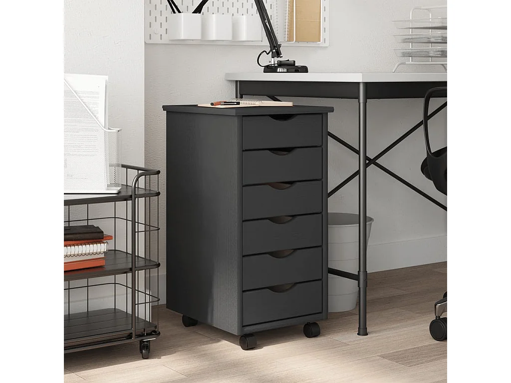 Armoire roulante avec tiroirs MOSS gris bois de pin solide