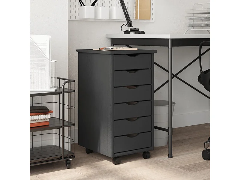 Armoire roulante avec tiroirs MOSS gris bois de pin solide