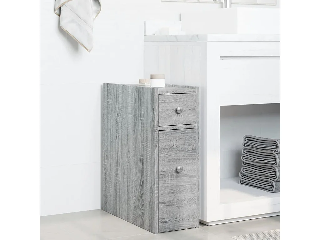 Armoire de salle de bain étroite avec roulettes sonoma gris