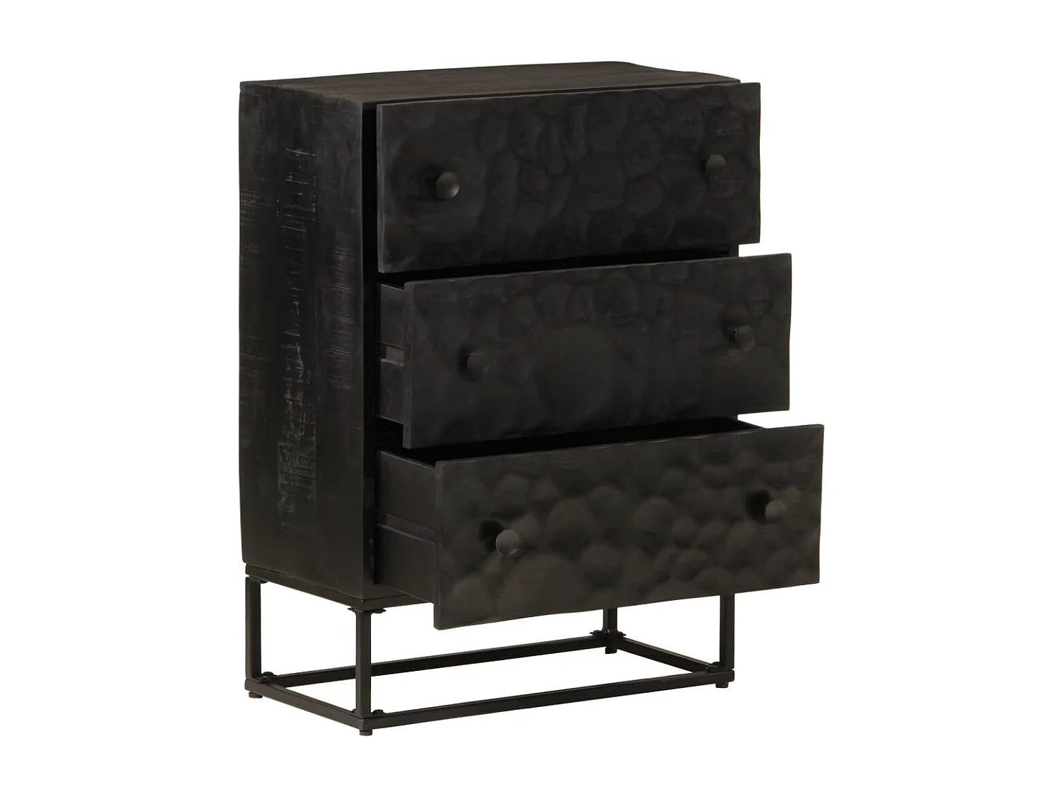 Commode noir 55x30x76 cm bois massif de manguier et fer