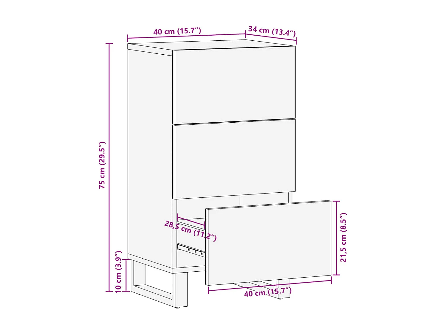 Buffet 40x34x75 cm bois massif de manguier