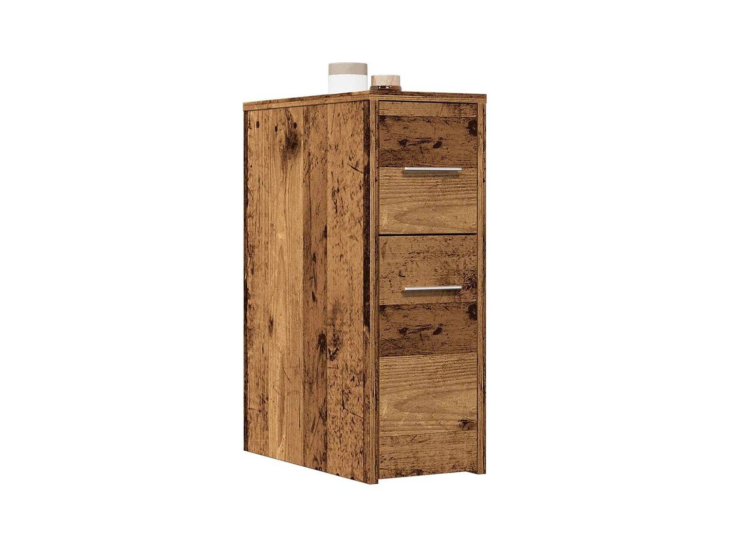 Armoire de salle de bain étroite avec roulettes vieux bois