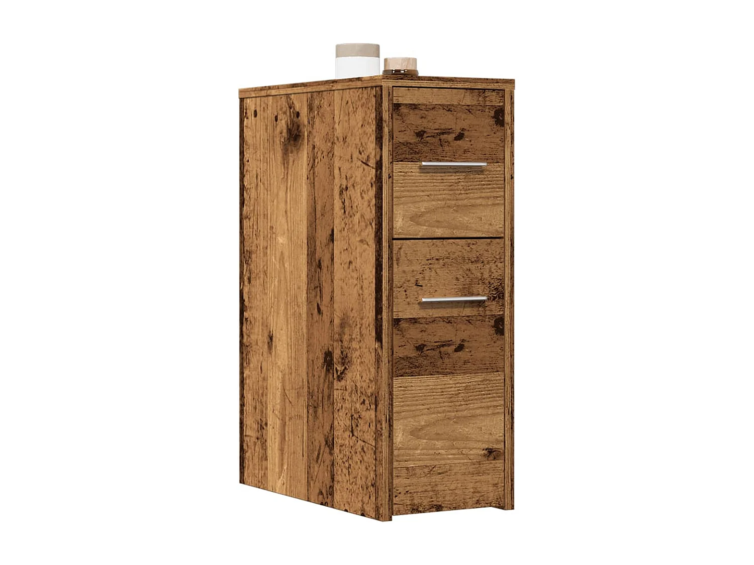 Armoire de salle de bain étroite avec roulettes vieux bois