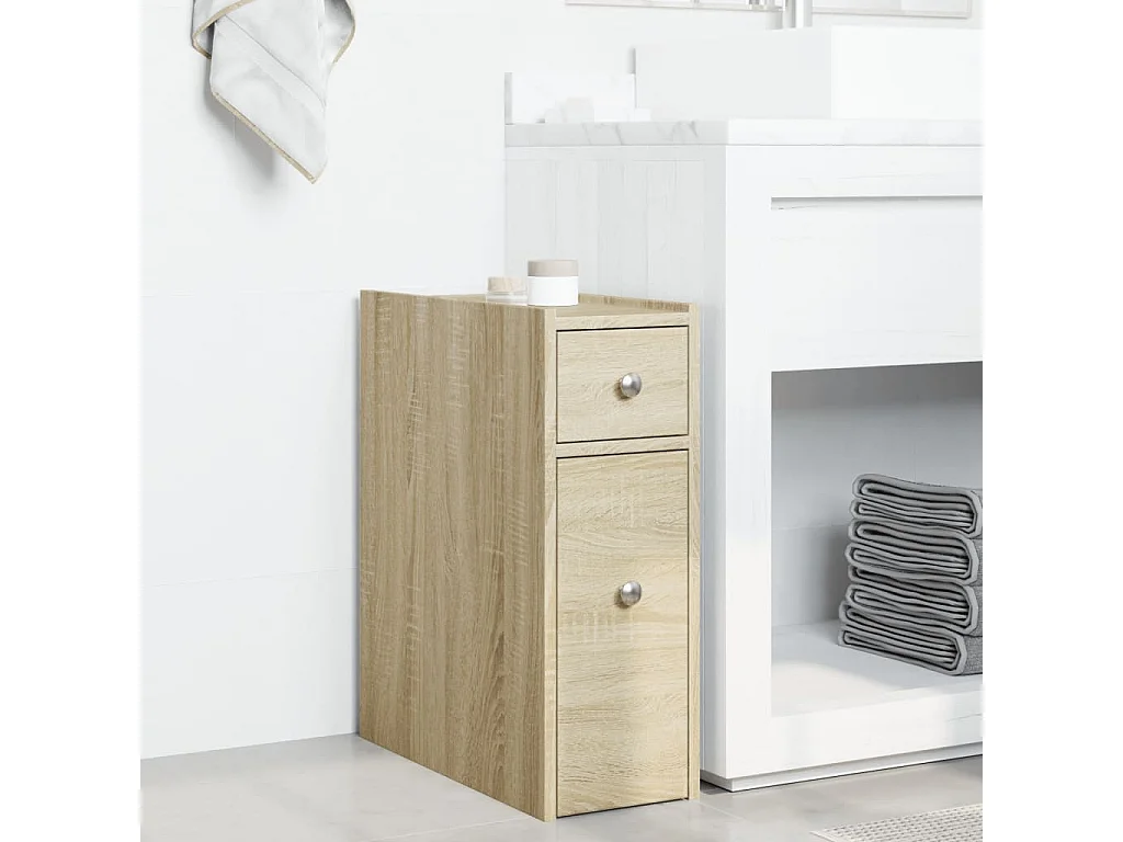 Mobile da bagno stretto con ruote rovere sonoma