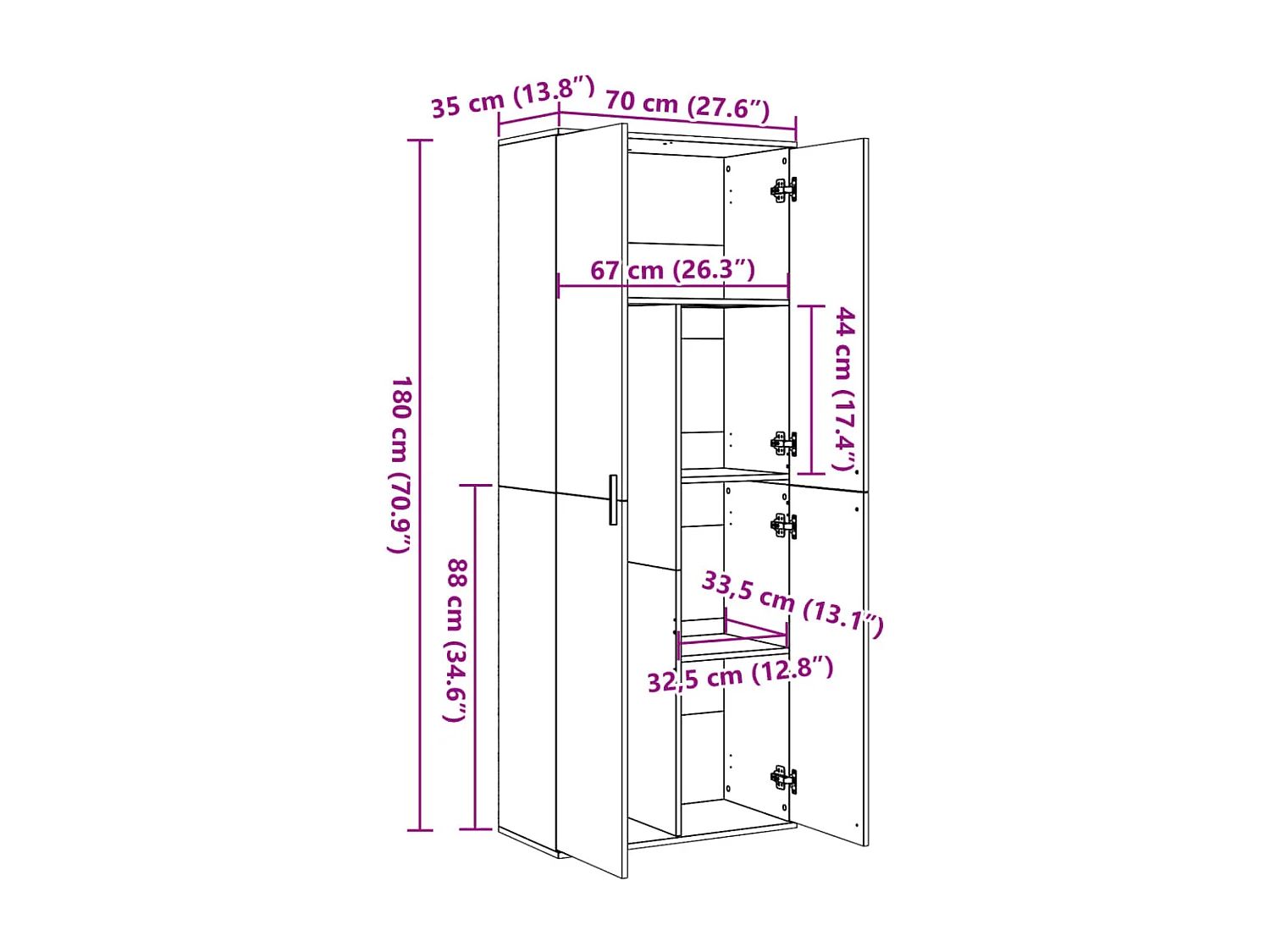Sonoma hohes Sideboard grau 70x35x180 cm, Holzwerkstoff
