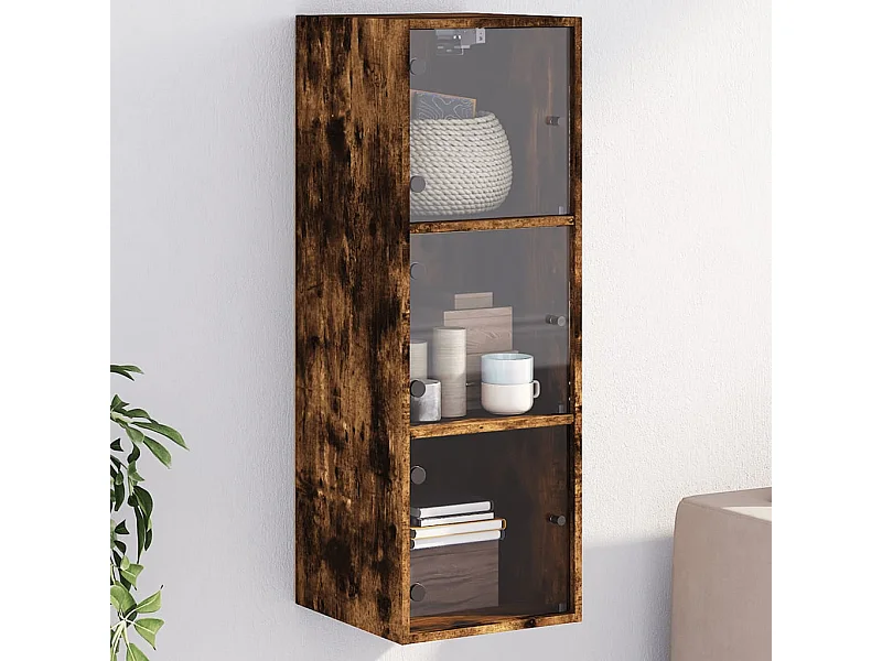 Wandschrank mit Glastüren aus geräucherter Eiche, 35 x 37 x 100 cm