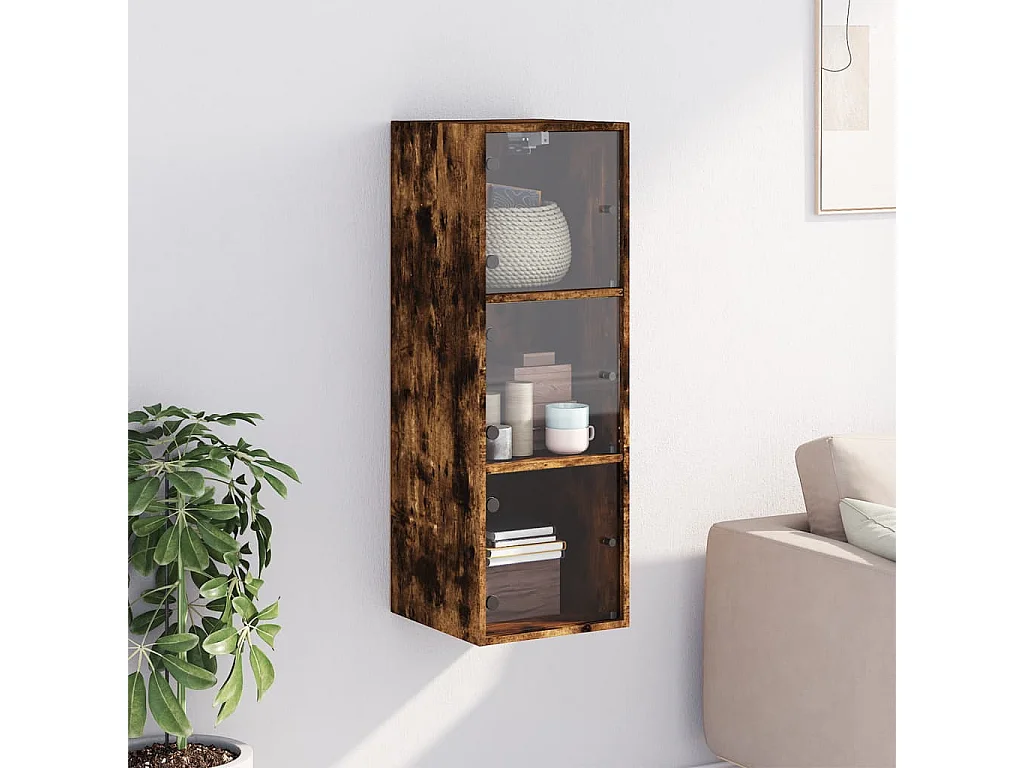 Armoire murale avec portes en verre chêne fumé 35x37x100 cm
