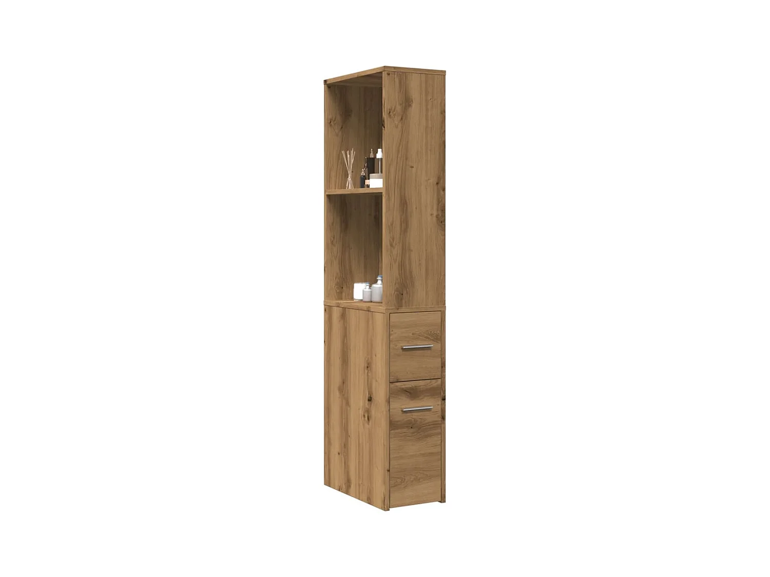 Armoire de salle de bain étroite avec roulettes chêne artisanal