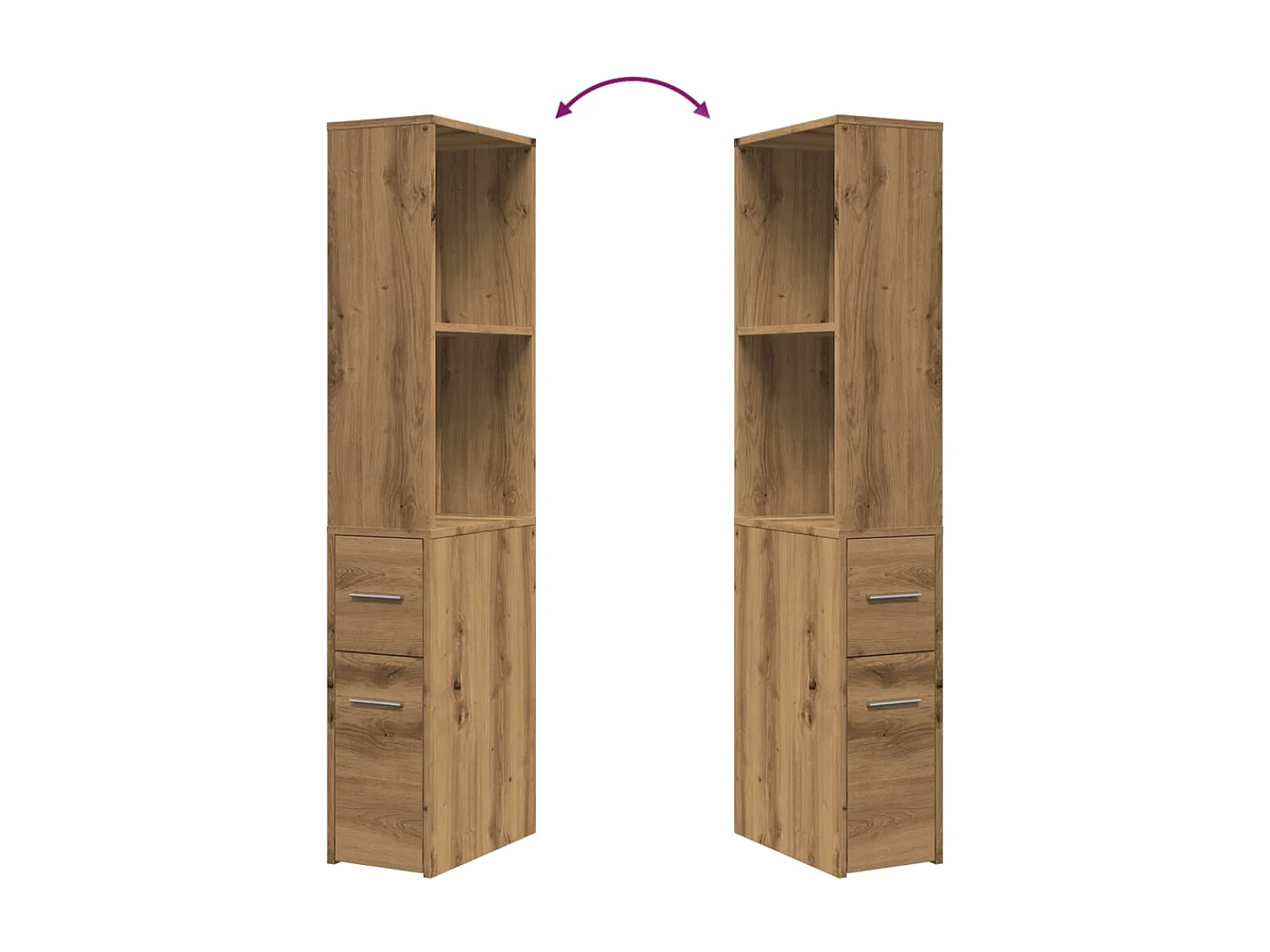 Armoire de salle de bain étroite avec roulettes chêne artisanal