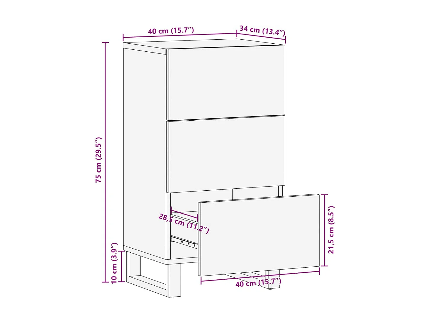Buffet 40x34x75 cm bois d'acacia massif