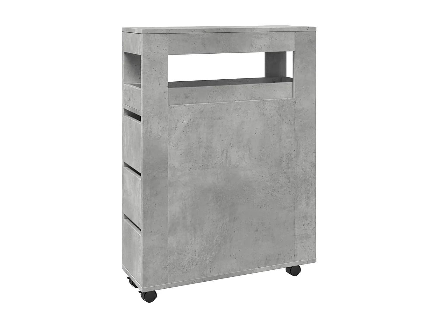 Schmale Badezimmermöbel auf Rollen in Betongrau