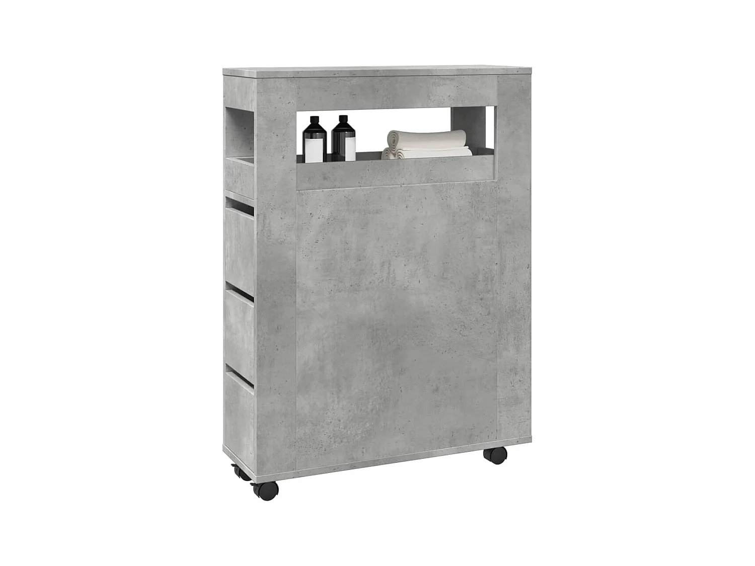 Meuble étroit de salle de bain à roulettes gris béton