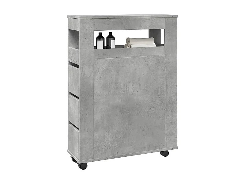 Meuble étroit de salle de bain à roulettes gris béton